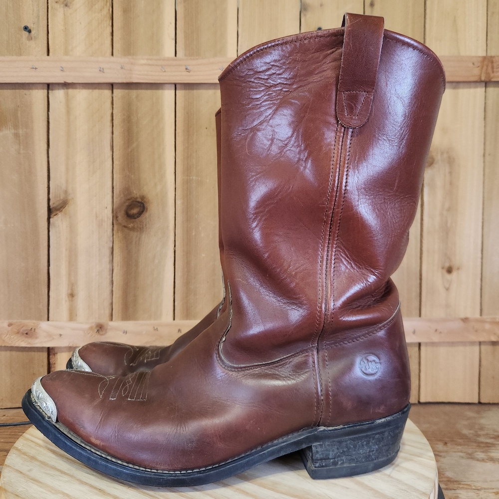 Vintage Double H Cowboy Boots Mens 12 Brown Leather Pull On Western Work